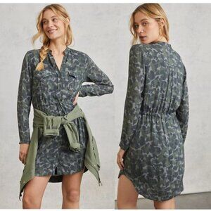 Anthropologie Cloth & Stone Nina Camo Print Mini‎ Shirtdress Tunic Dress XS